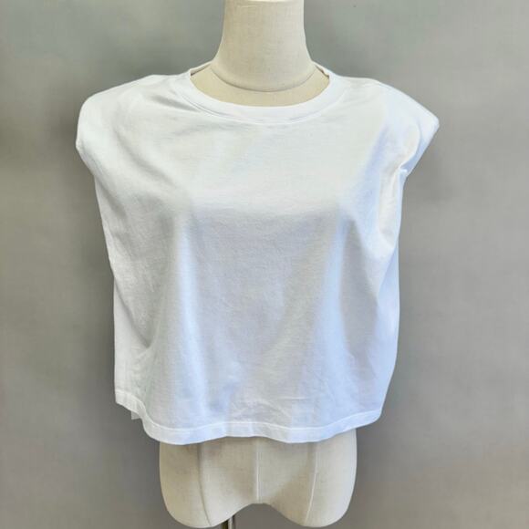 Babaton Shoulder Pad Cropped Muscle Tee in White  Size Large NWT Cotton - Picture 2 of 13